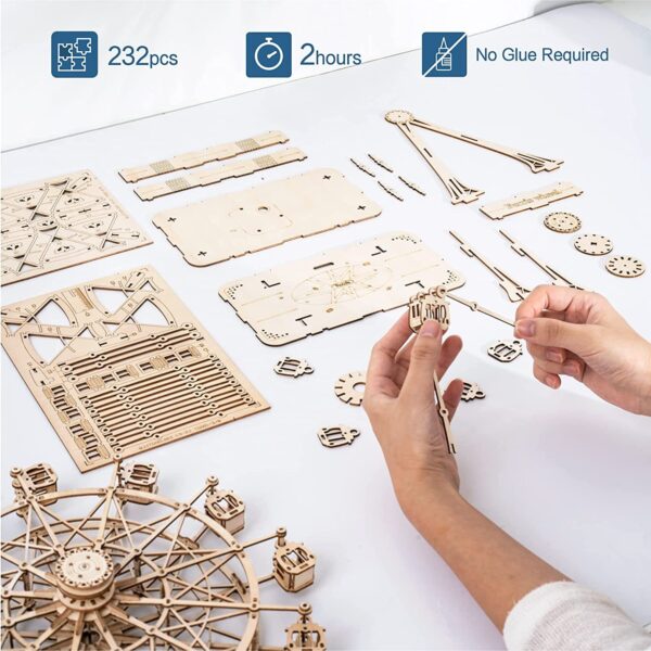 Rowood 3D Puzzles For Adults Model Kits For AdultsWooden Music BoxDIY Craft Kits For Adults Teen Boy Gifts On Birthday Christmas  Ferris Wheel - Image 3