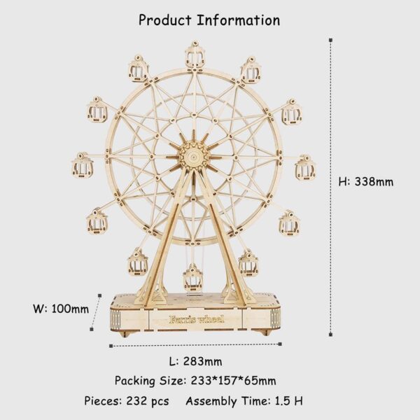 Rowood 3D Puzzles For Adults Model Kits For AdultsWooden Music BoxDIY Craft Kits For Adults Teen Boy Gifts On Birthday Christmas  Ferris Wheel - Image 6